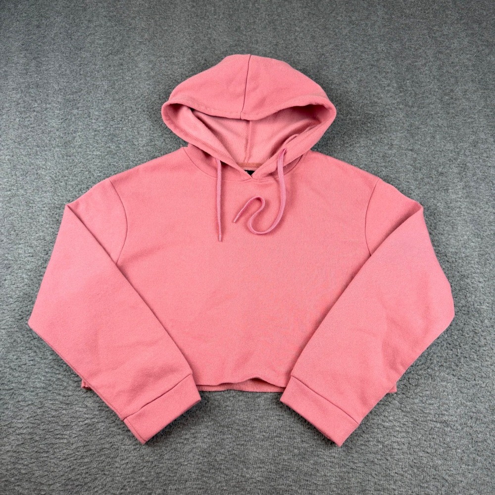 Dazl Cropped Hoodie Womens Large Pink Fleece Raw Hem Long Sleeve Sweatshirt